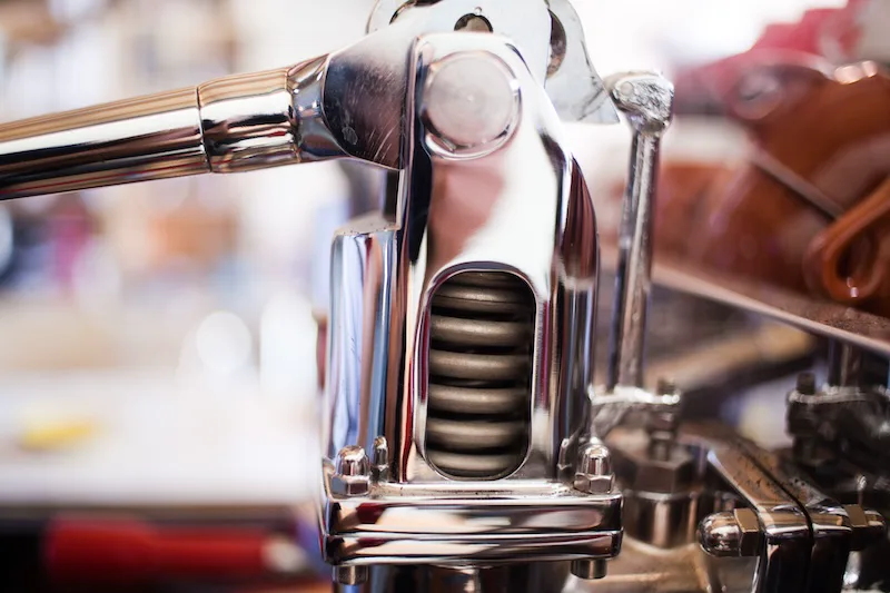 Spring lever espresso machine mechanism detail